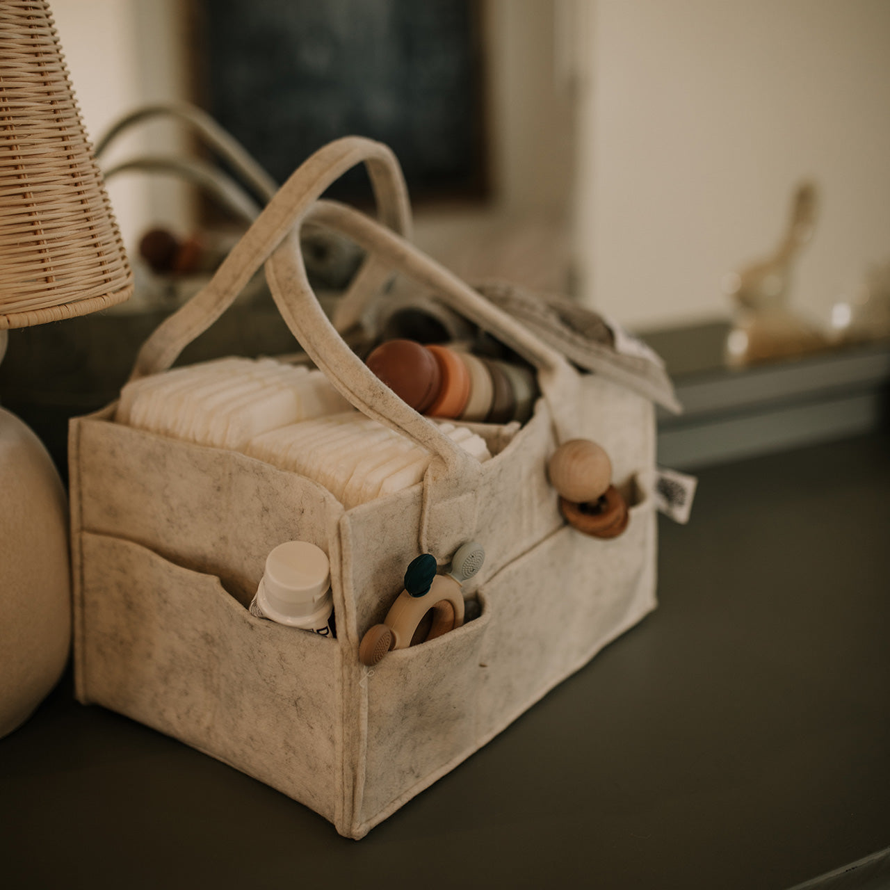 White Felt Diaper Caddy