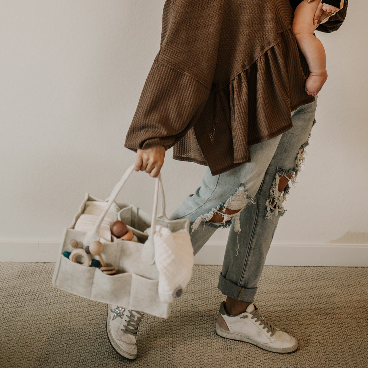 White Felt Diaper Caddy