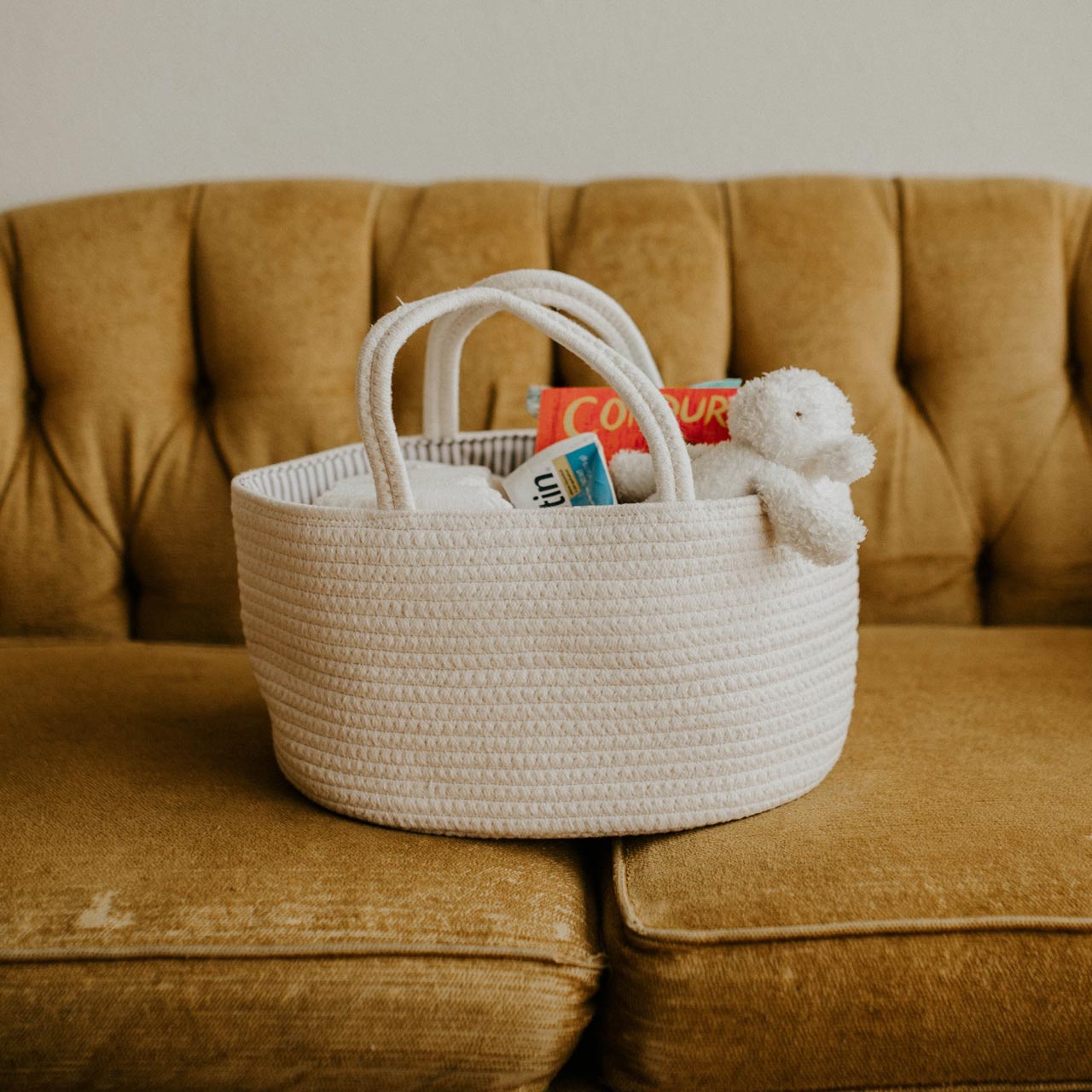 Rope Diaper Caddy with toys
