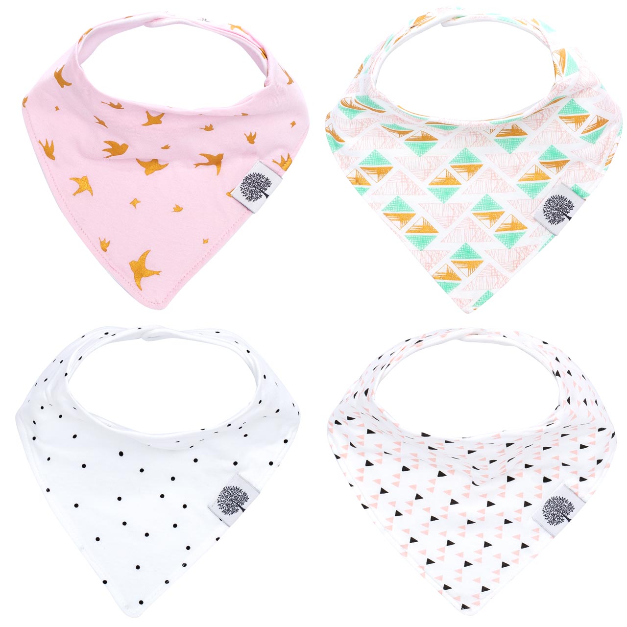 The Blush Bandana Bib Set: set of 4 bibs for baby. 