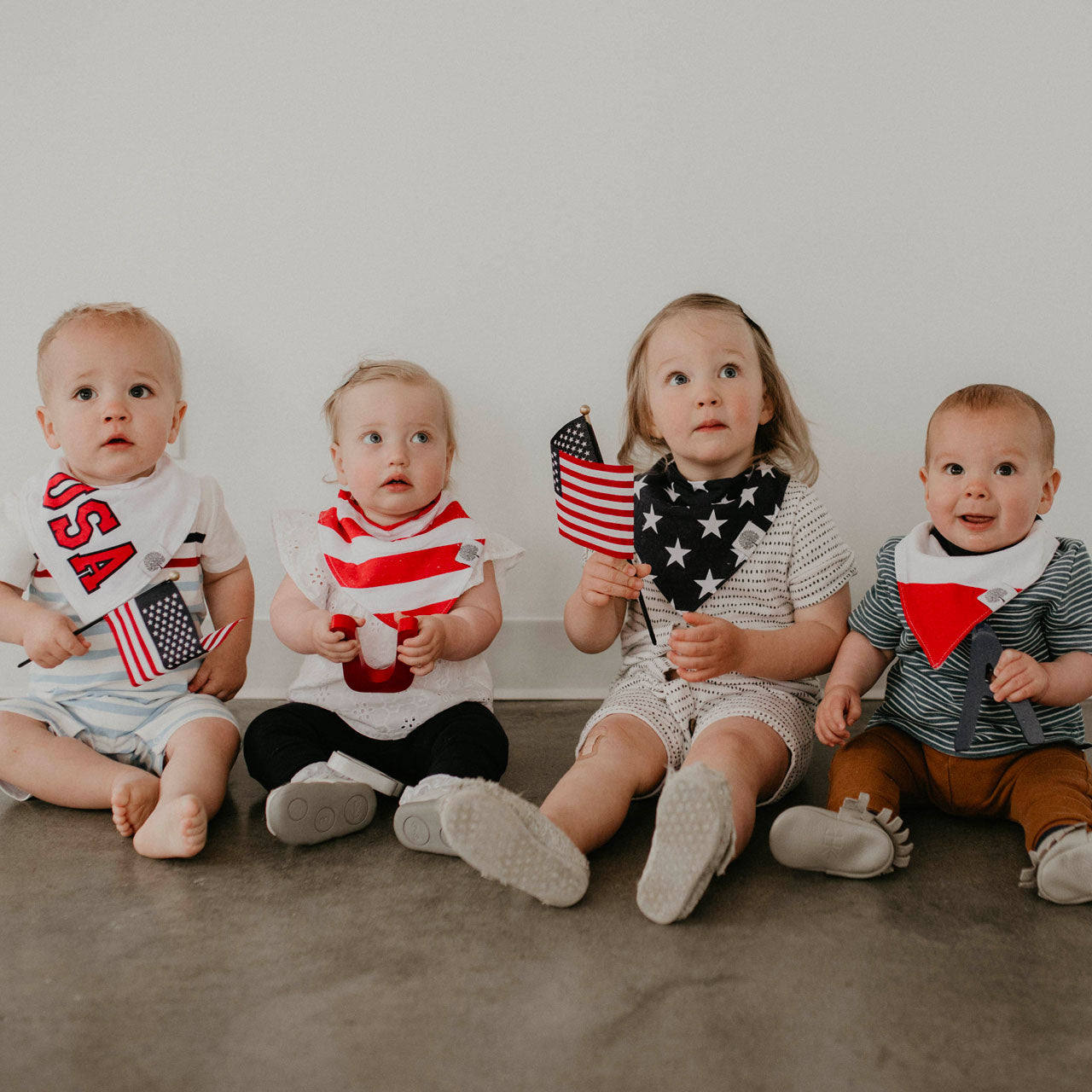 Variety of bandana bibs for baby.