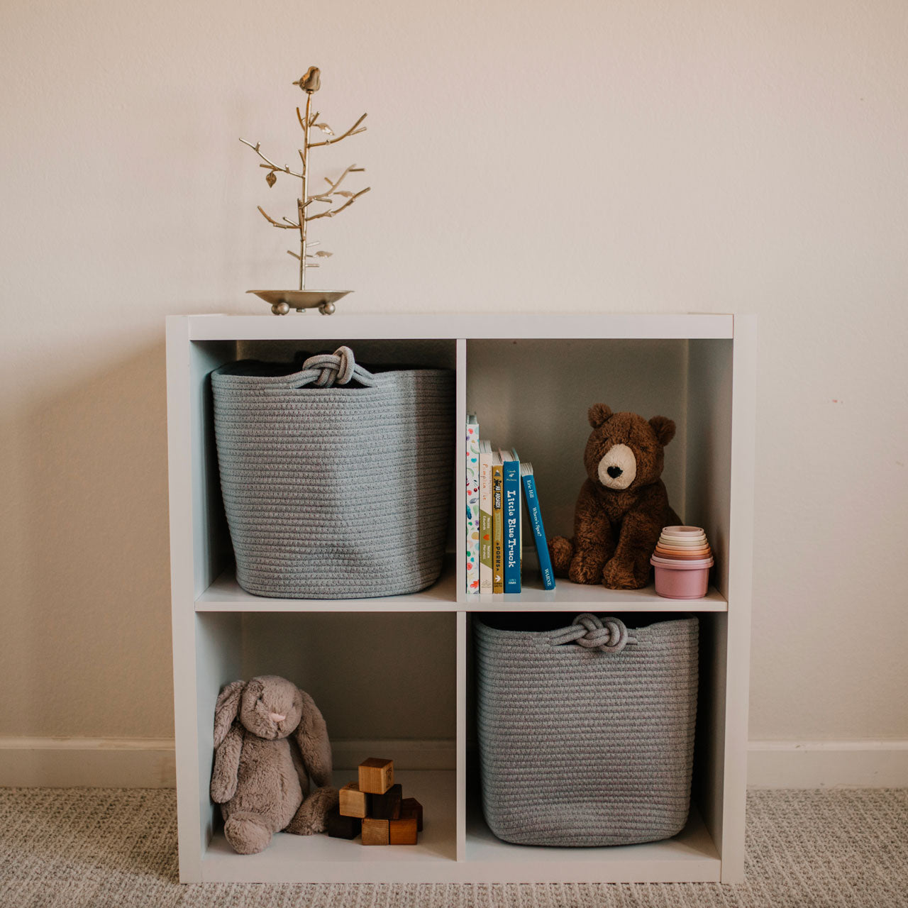 Gray Cube Storage Basket for baby nursery