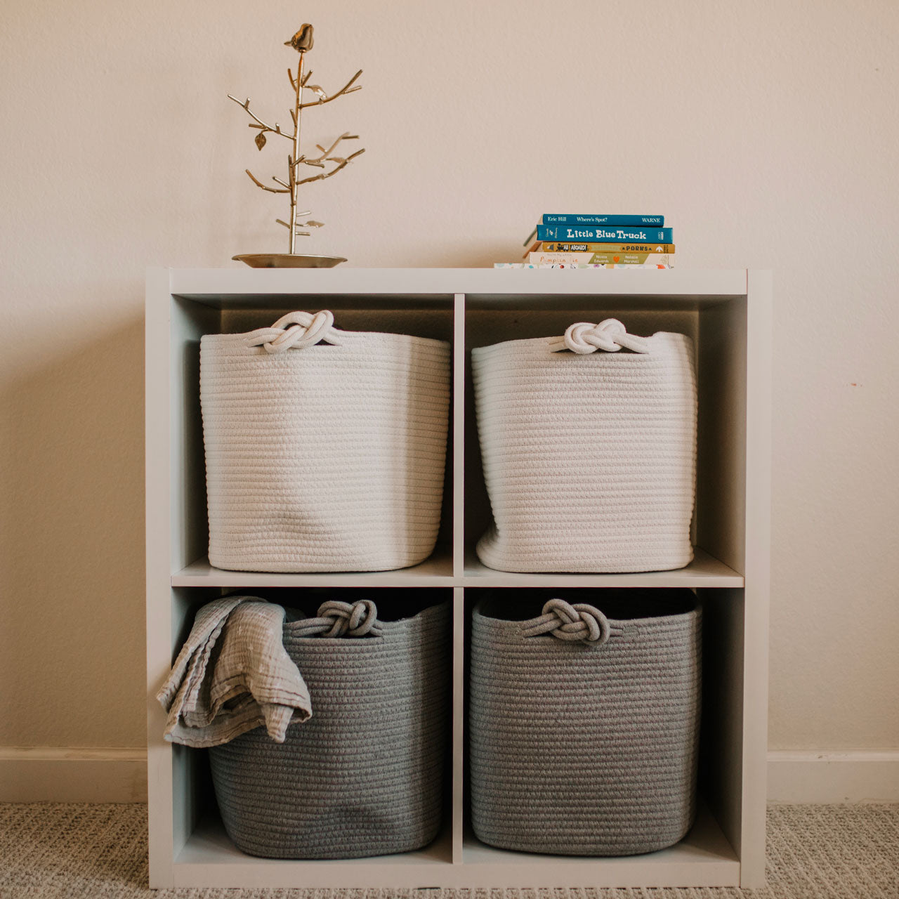 White and Gray Cube Storage Basket