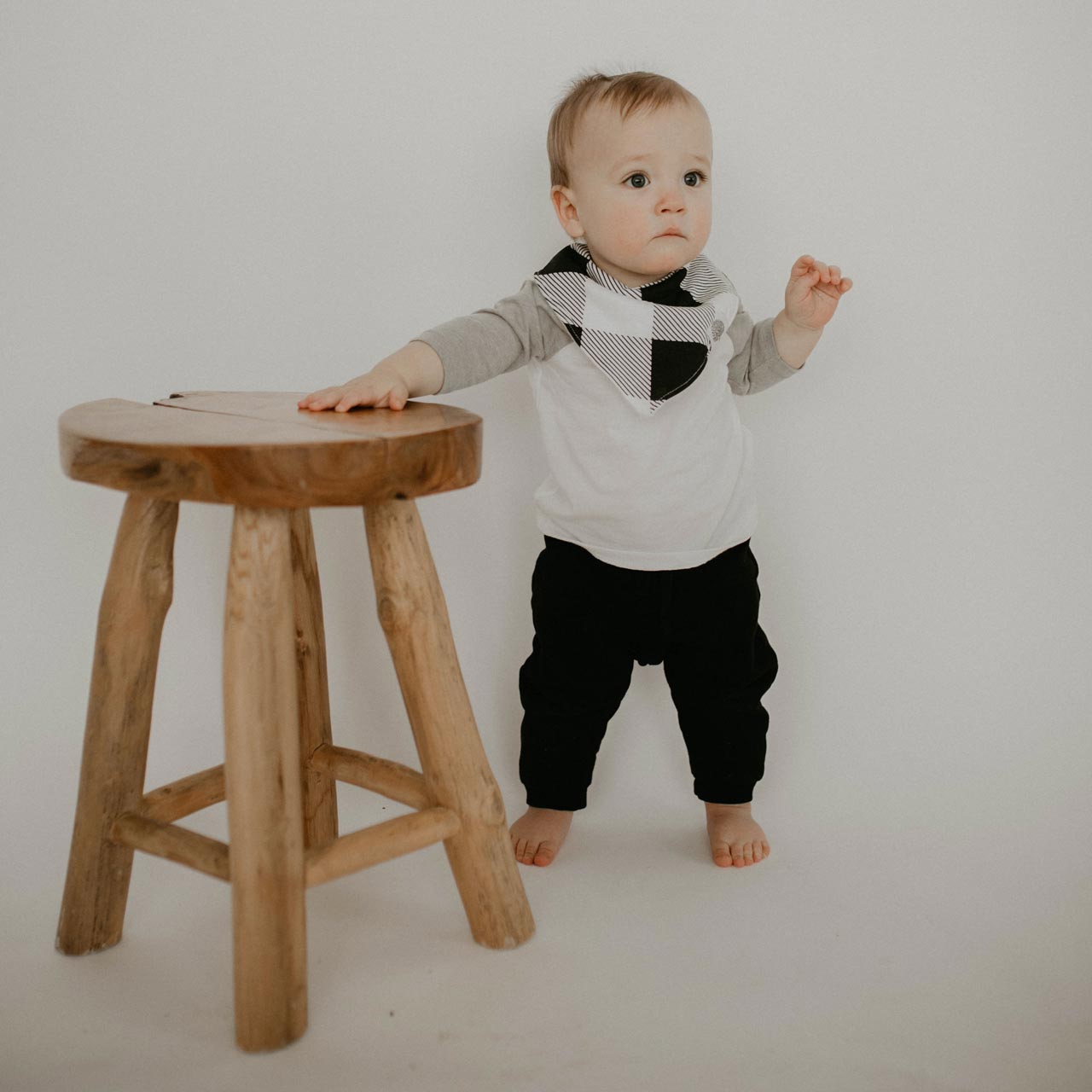 Black and white bandana bib for baby boy.