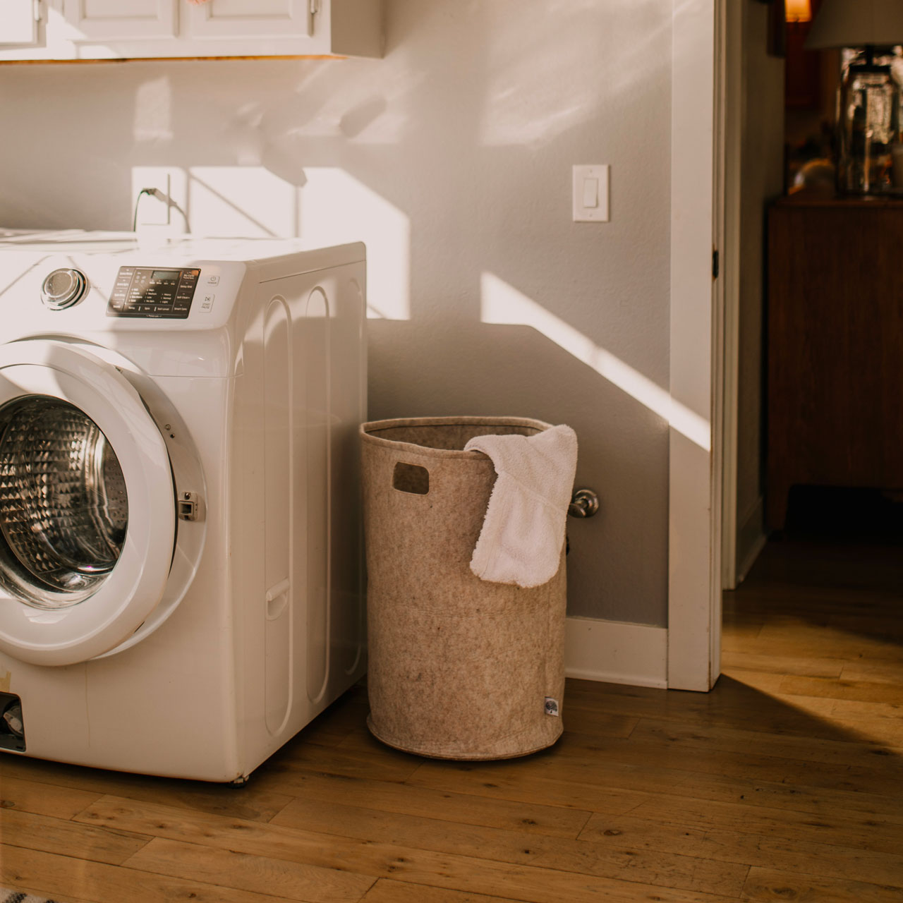 Oatmeal Felt Laundry Hamper for laundry room