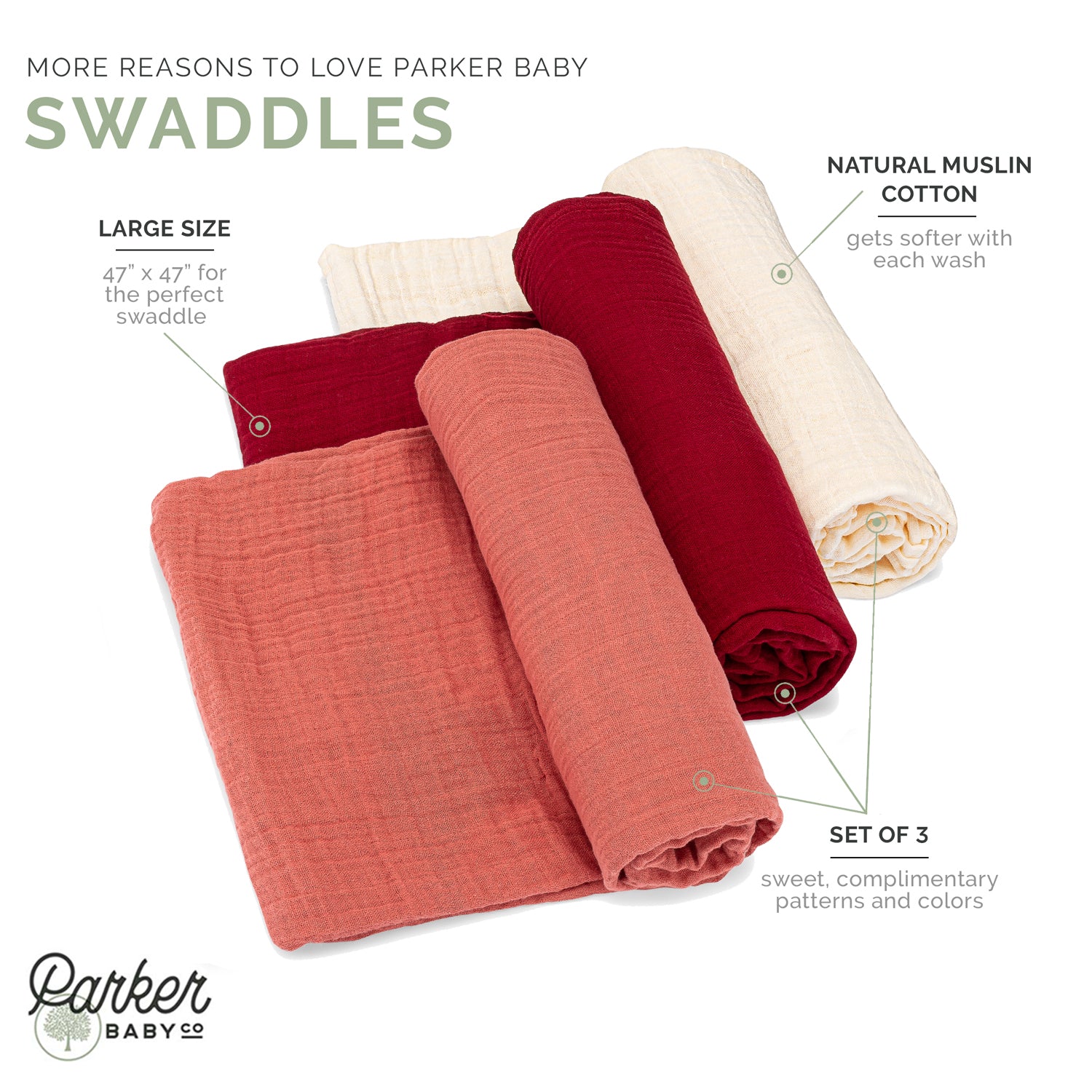 Infographic for Rose Swaddle Set - 3 Pack.
