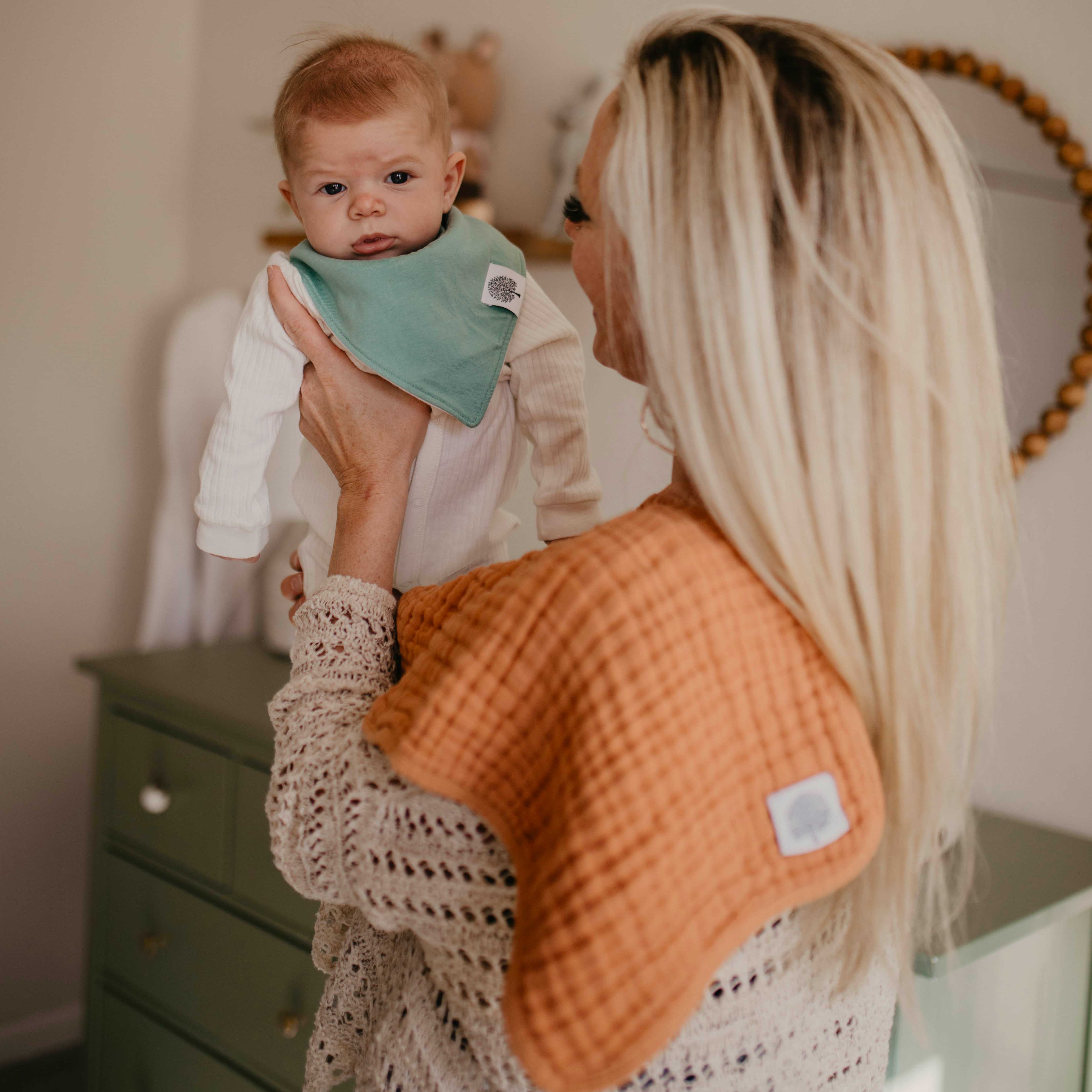 muslin burp cloths and bandana bib for baby