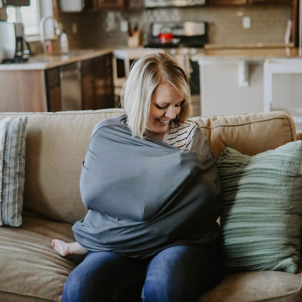 Versatile multi-use gray nursing cover for baby