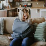 Versatile multi-use gray nursing cover for baby