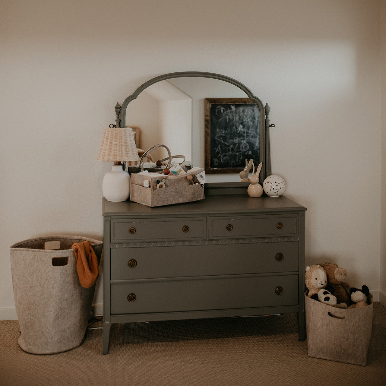 Oatmeal Felt Laundry Hamper, Storage Cube and Diaper Caddy