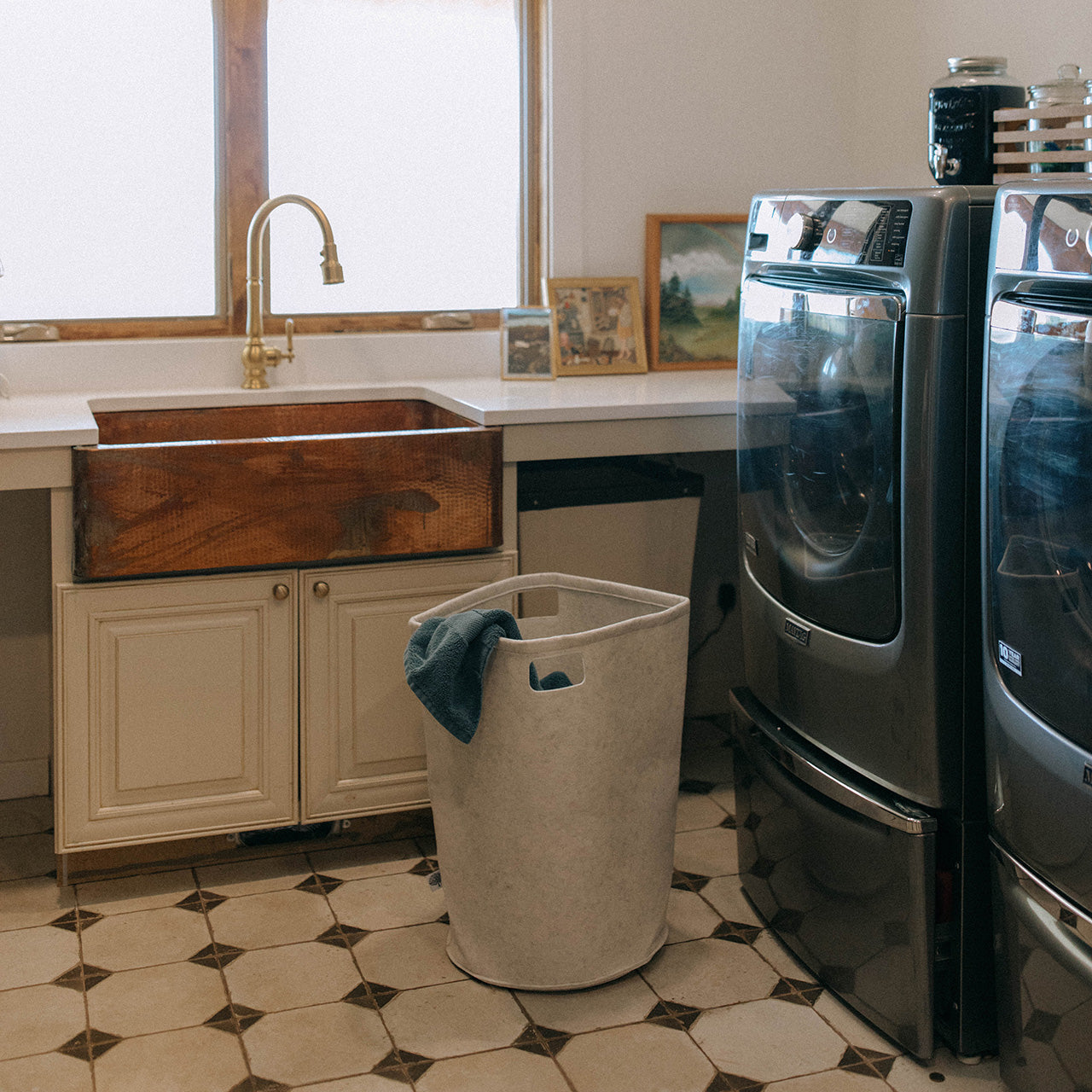 White Felt Laundry Hamper for laundry room