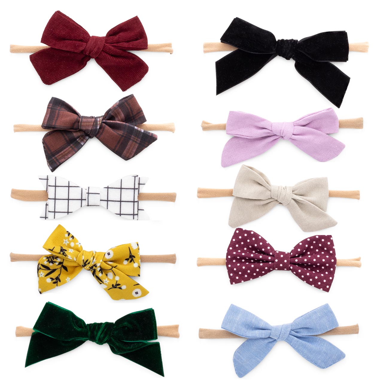 10 Assorted Bow Headbands for baby, toddler and little girls.