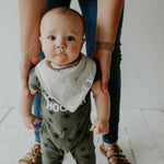 Gray Bandana Bib for baby. 