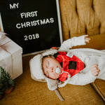 Red and black flannel bandana bib for baby boy.