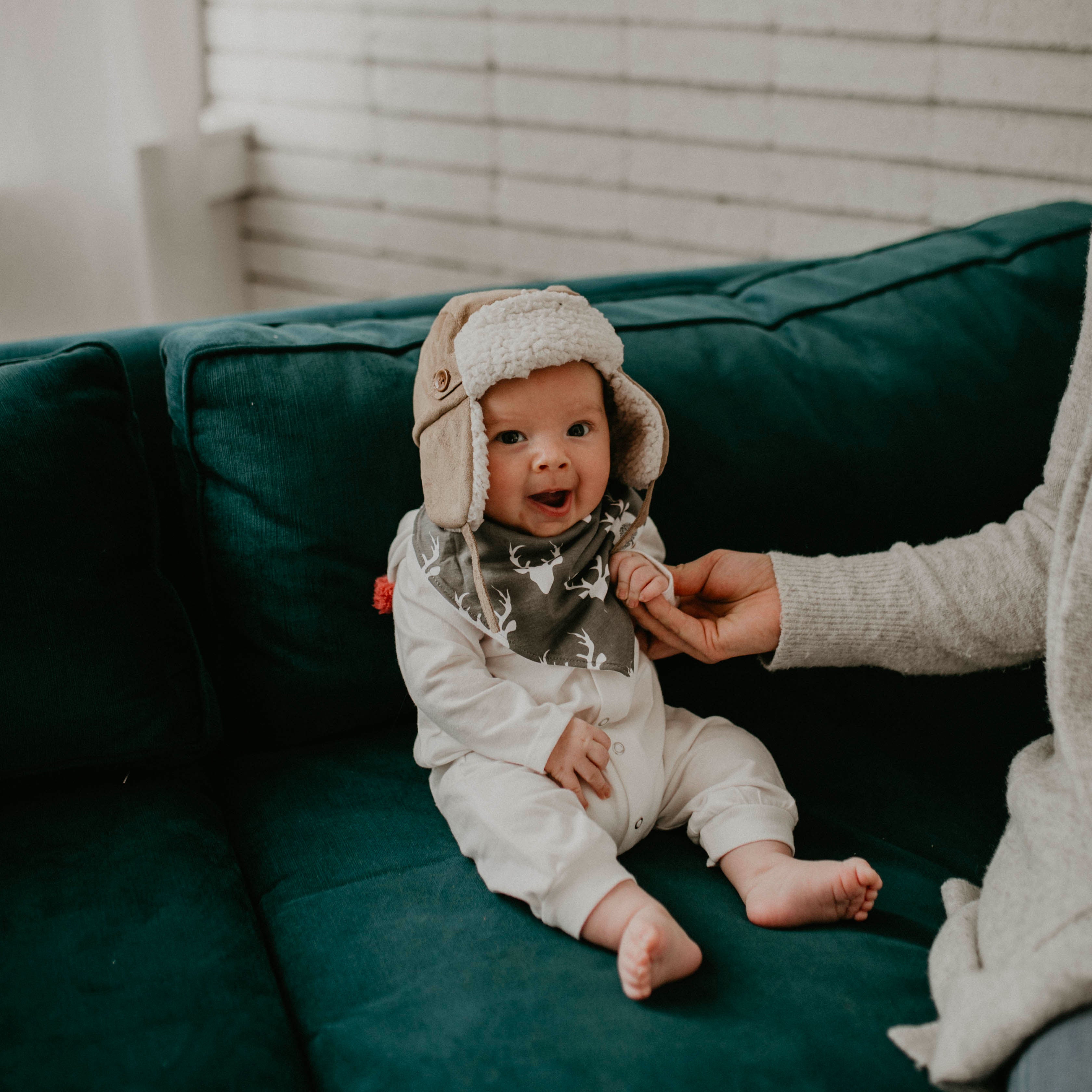 Gray deer bandana bib for baby boy.