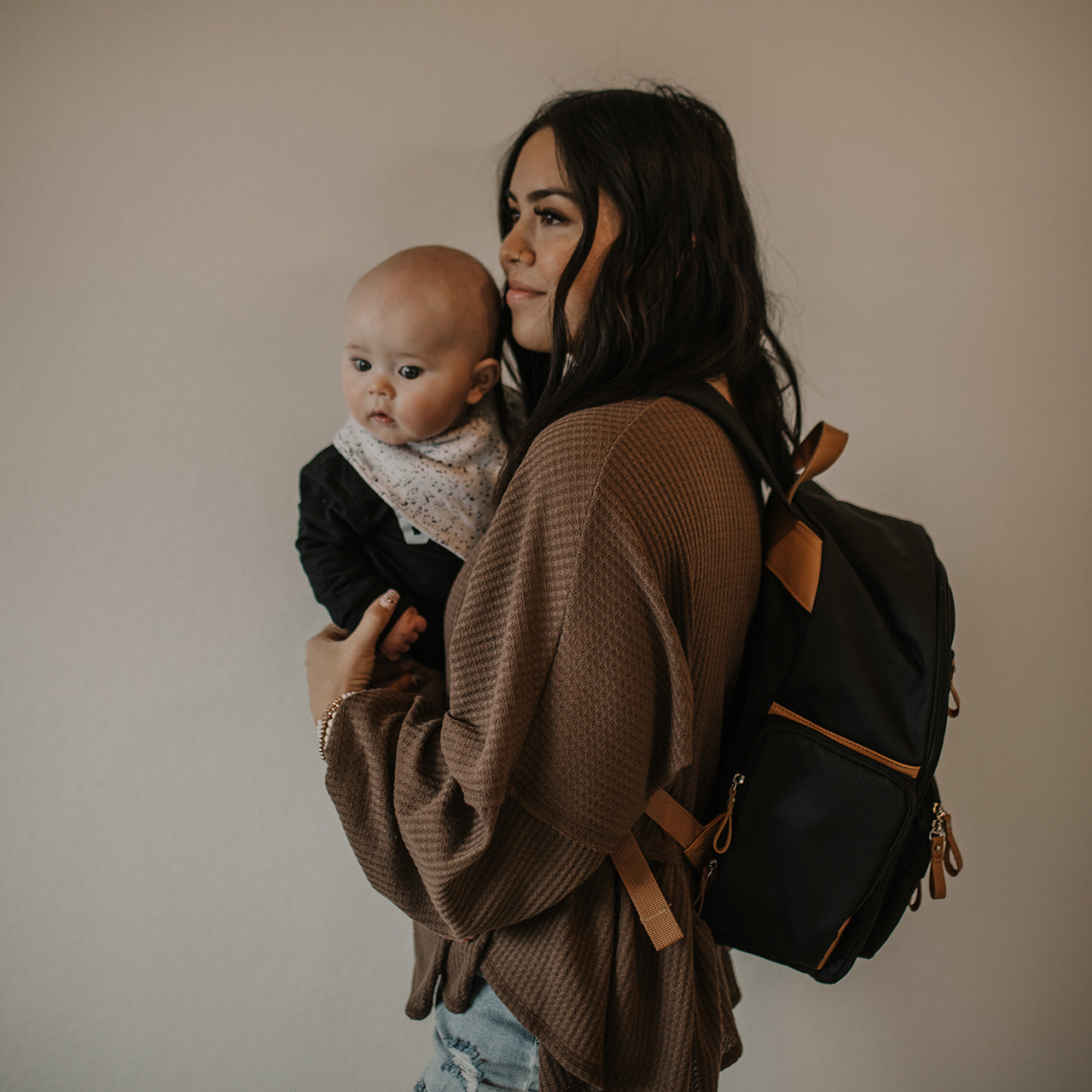 Birch Bag Mini Diaper Backpack in black for mom