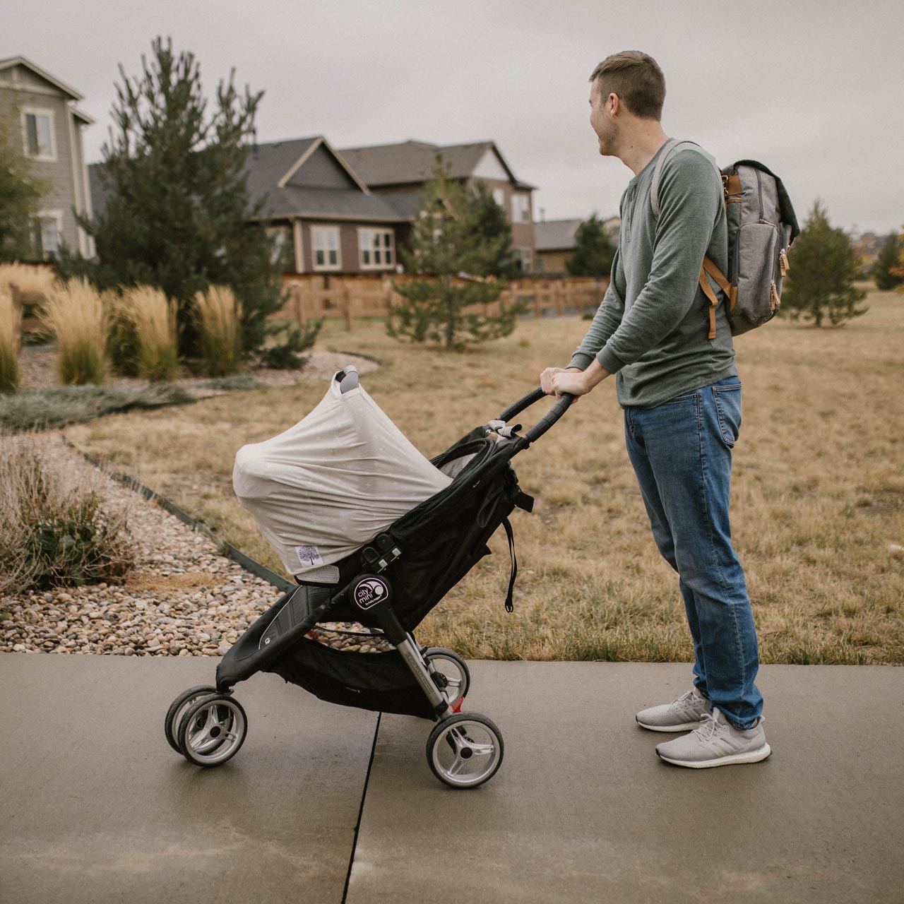 Desert multi-use cover on stroller