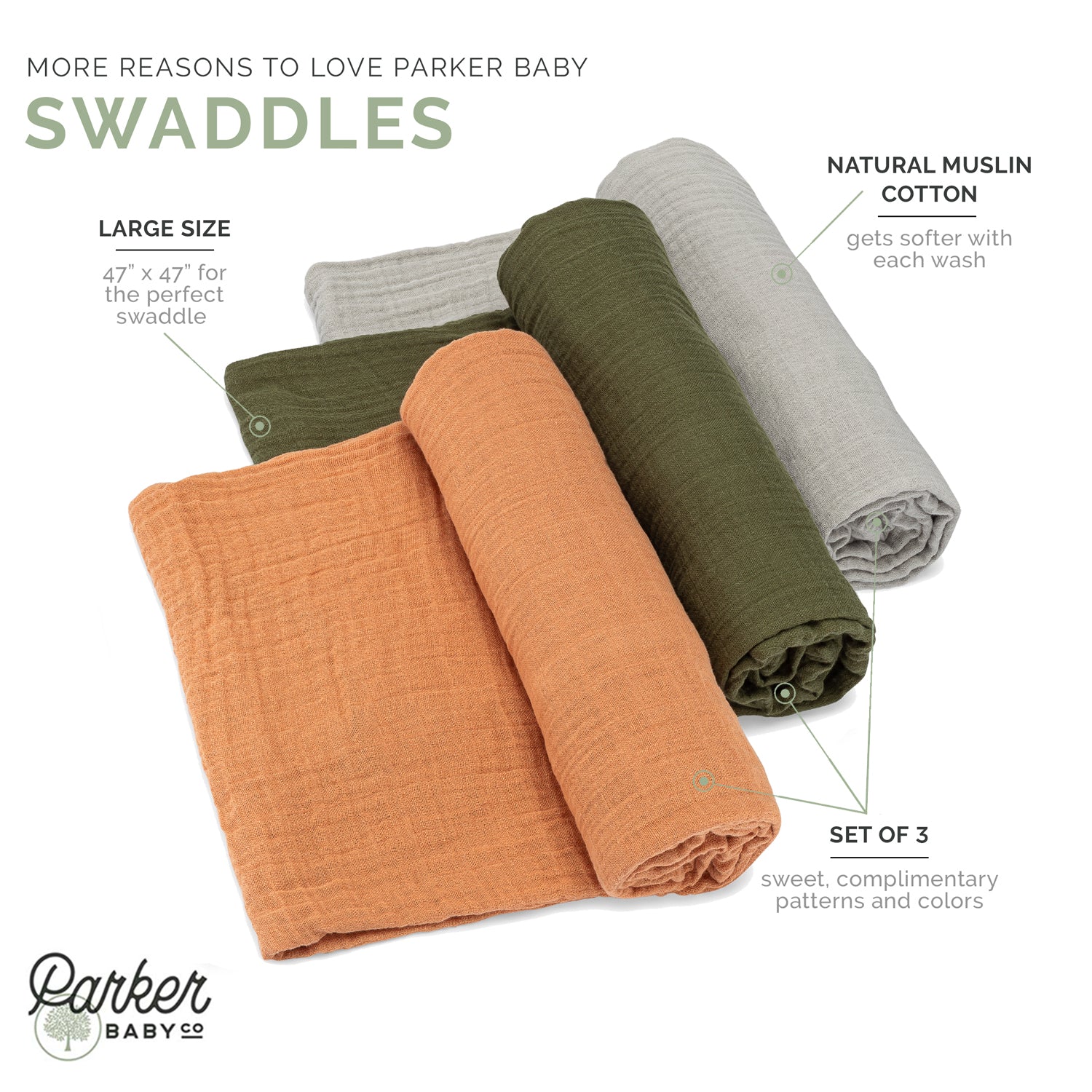 Dune Muslin Cotton Swaddle Set infographic