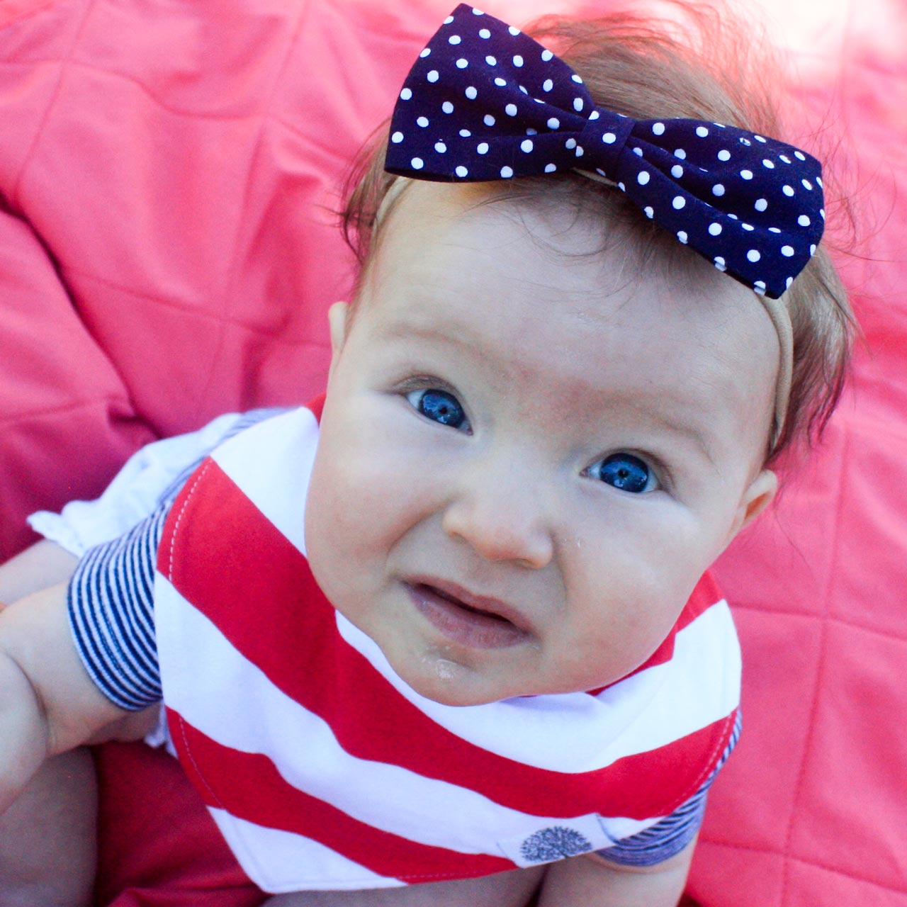 Red and White Stripe Bandana Bib for Baby. 