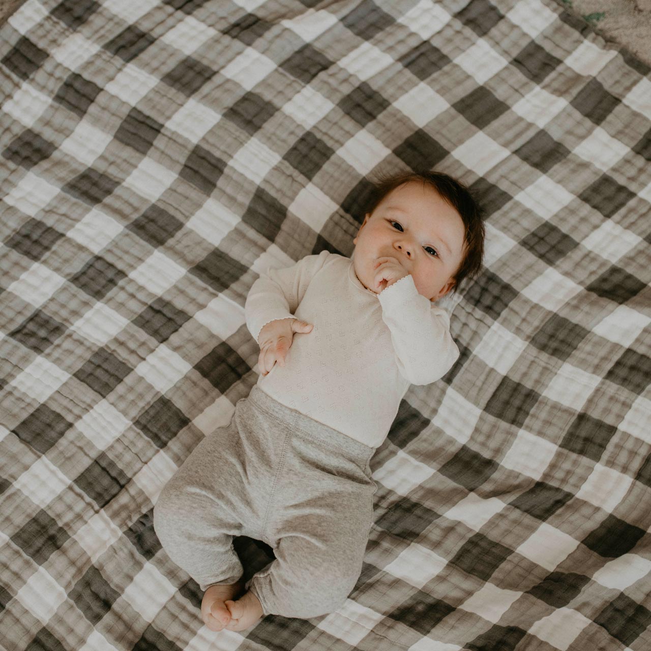 The Gray Buffalo Muslin Quilt for baby. 