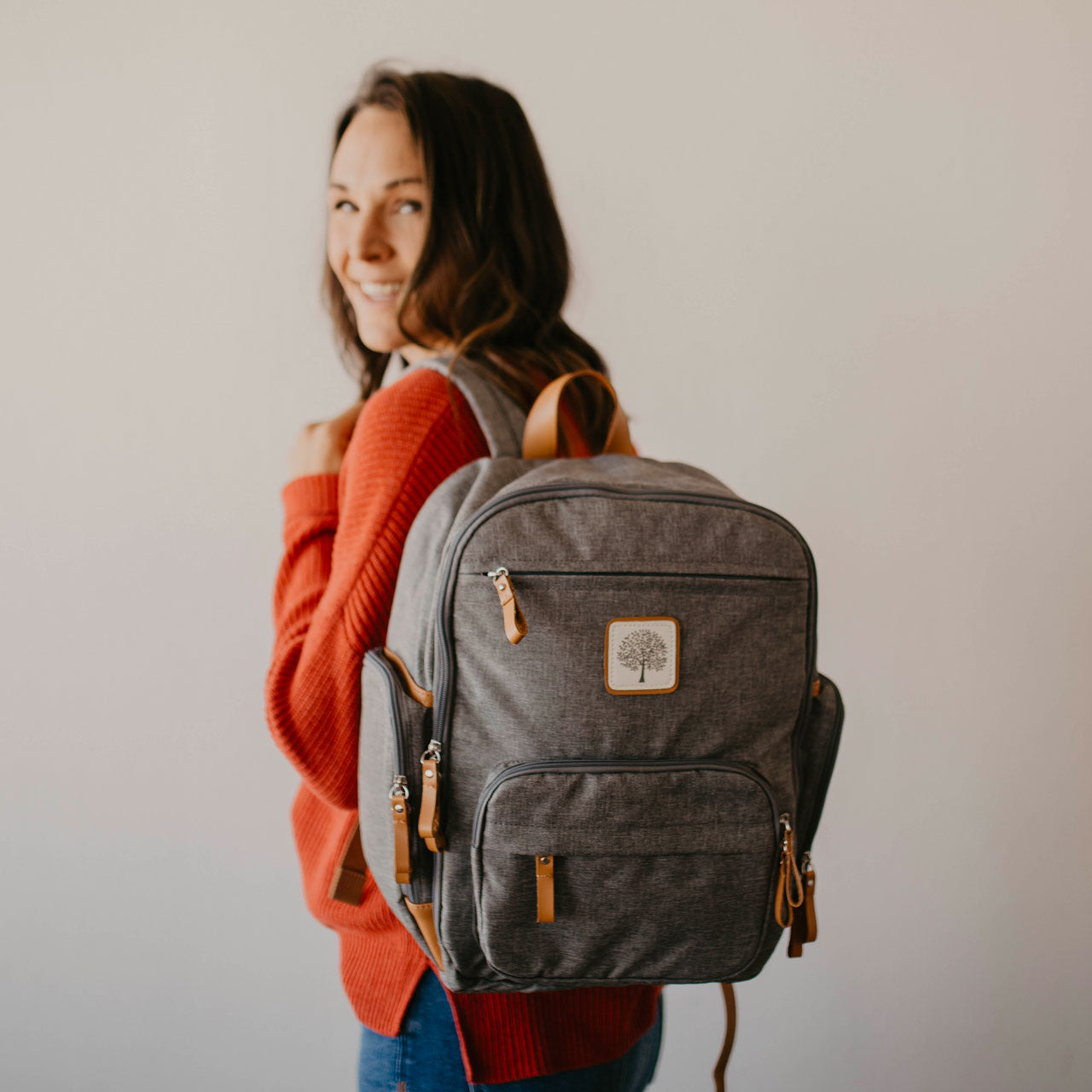 Birch Bag Mini Diaper Backpack in Gray.