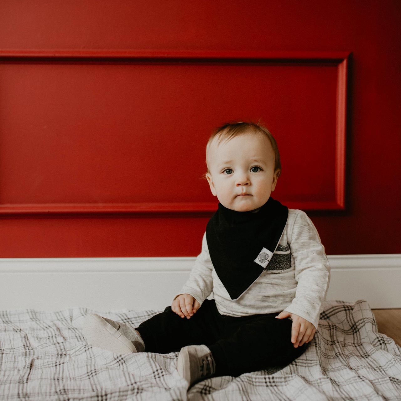 Black bandana bib for baby boy.