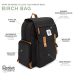 Infographic Birch Bag Diaper Backpack in Black.