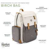 Infographic for Birch Bag Diaper Backpack in Cream.  