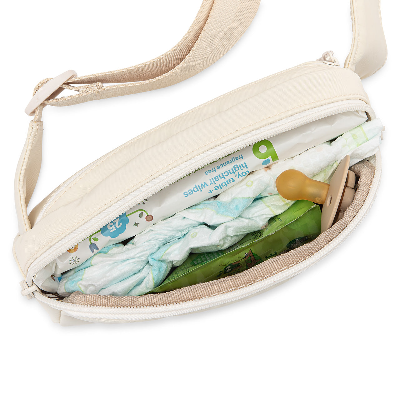 spacious cream belt bag