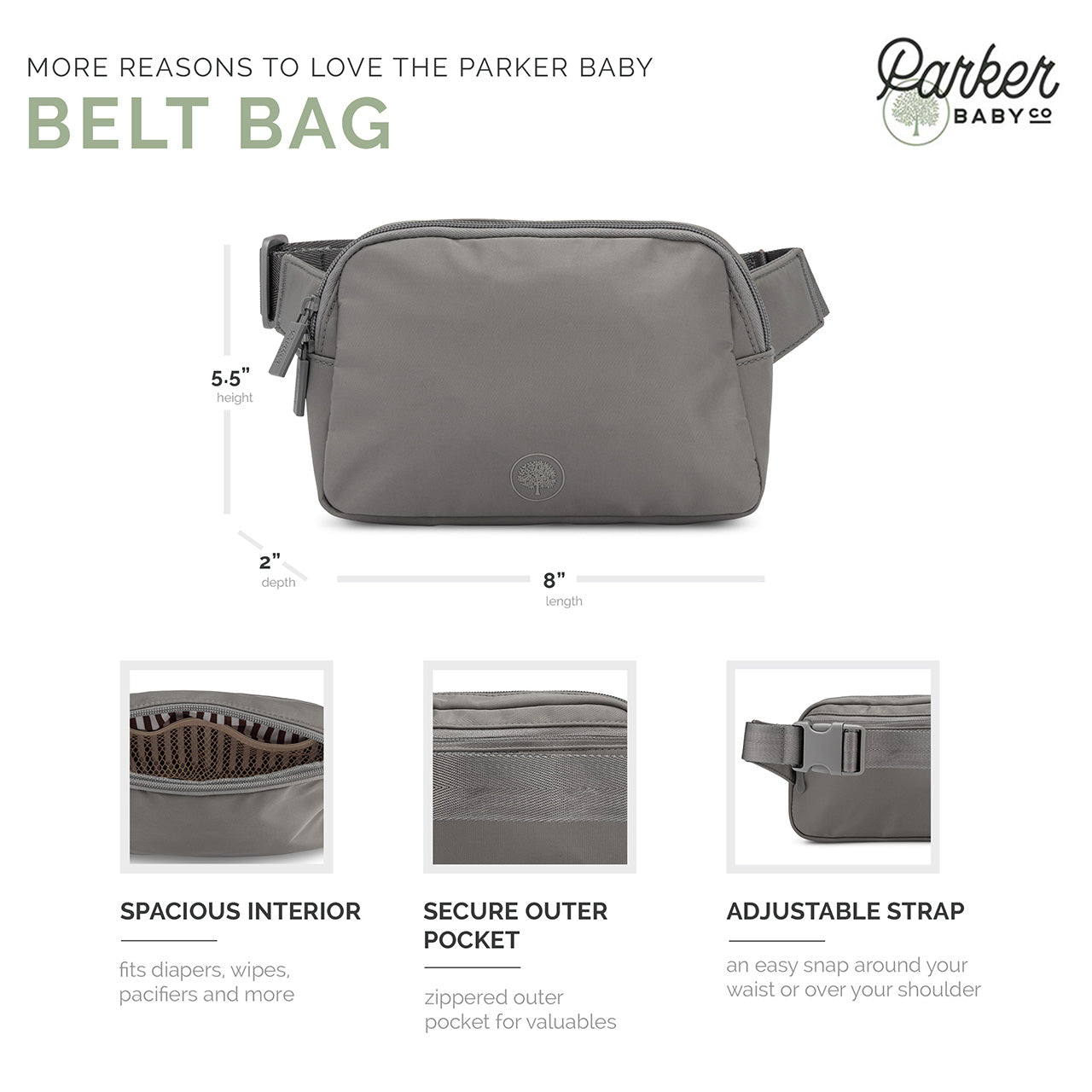 Gray belt bag infographic