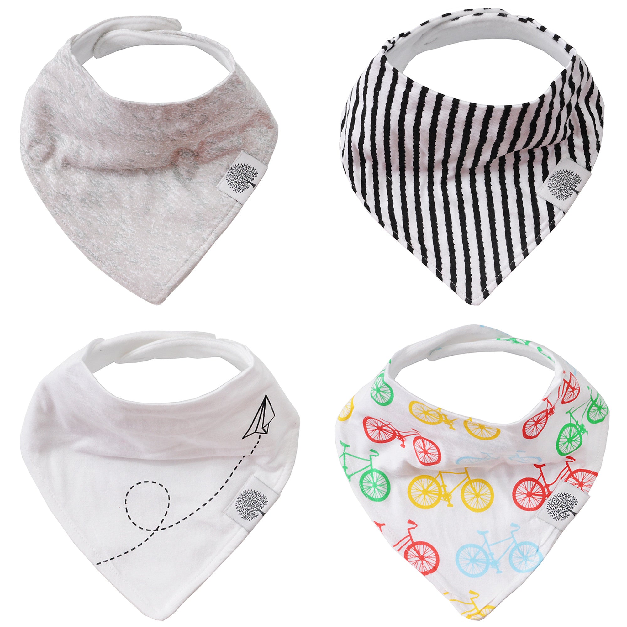 Bikes Bandana Bib Set: set of 4 bandana bibs for baby. 