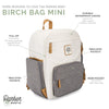Infographic for Birch Bag Mini Diaper Backpack in Cream. 