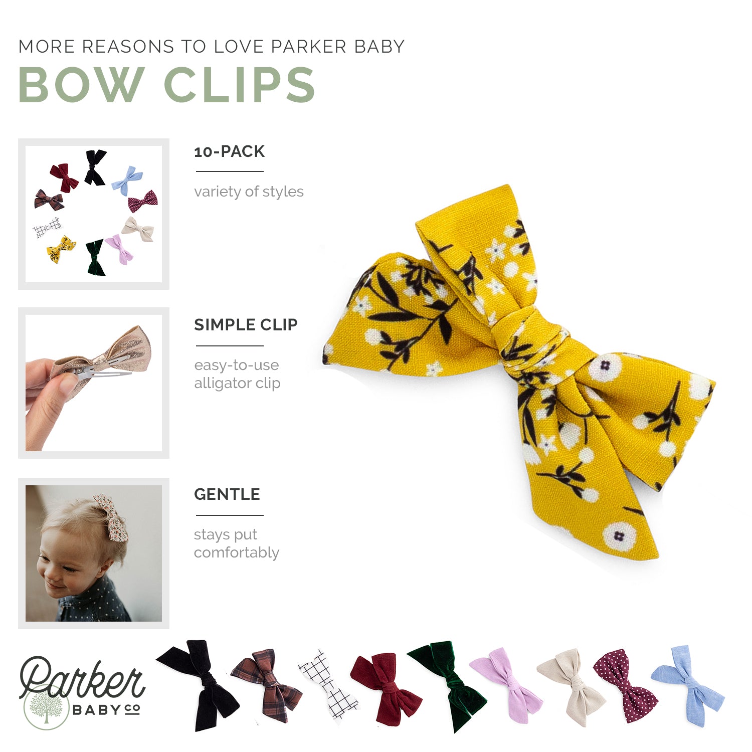 Infographic for 10 assorted bow clips.