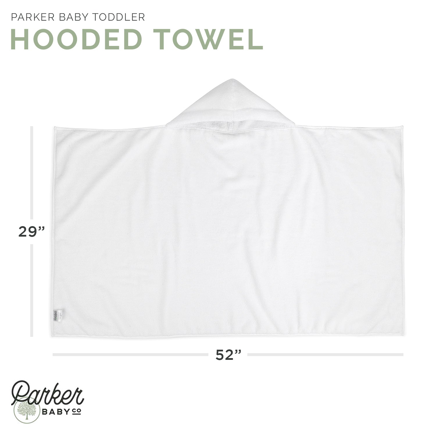 Dimensions for hooded bath towel.