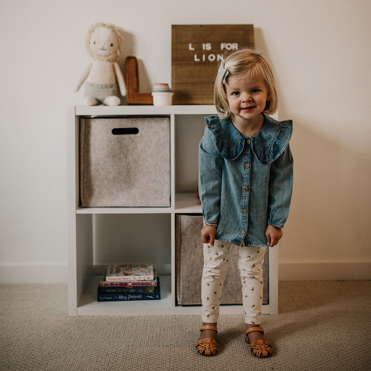 Oatmeal Felt Storage Cube for nursery